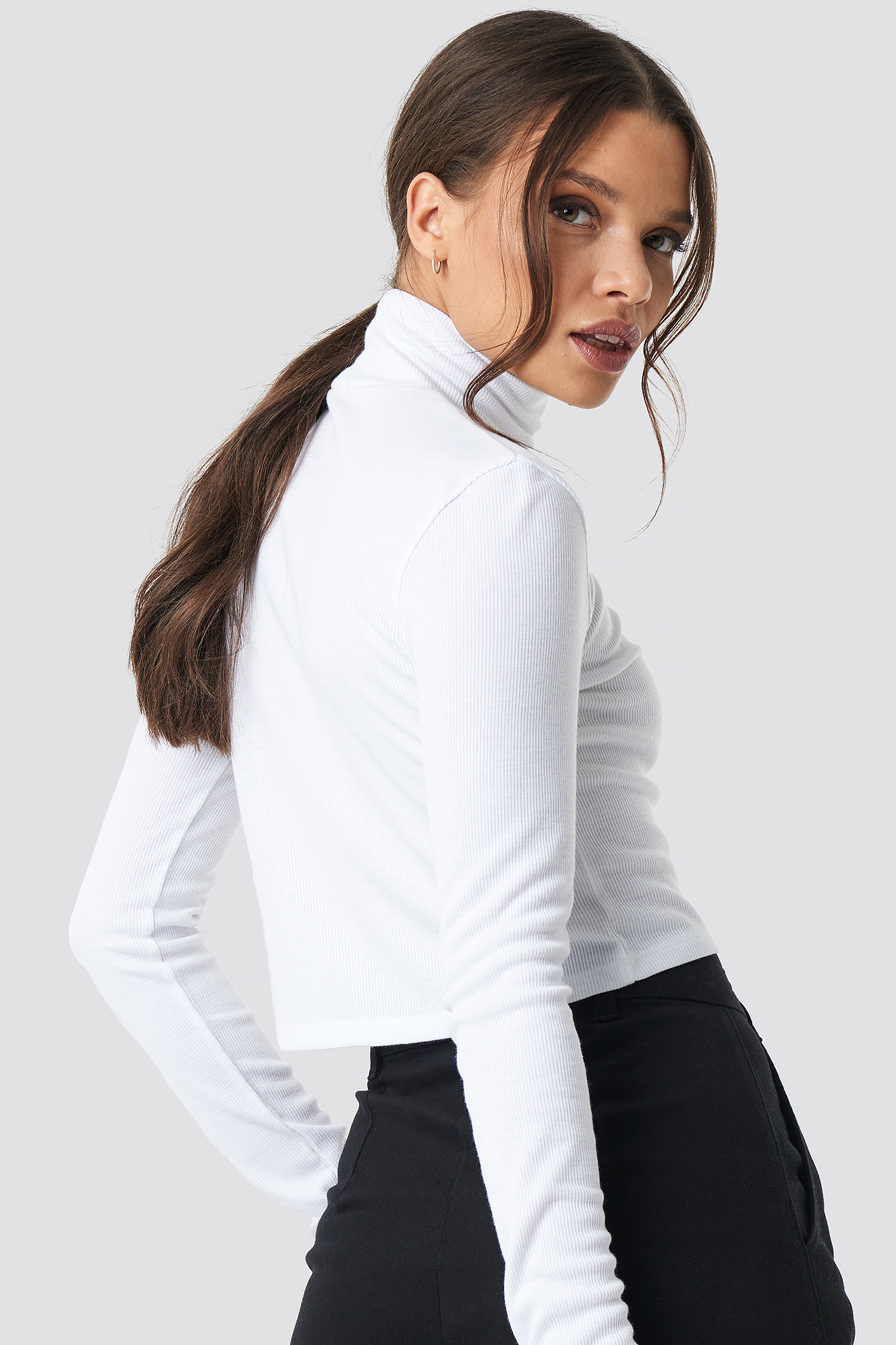 Ribbed Turtleneck Crop Top Blanc Na Kdfr 