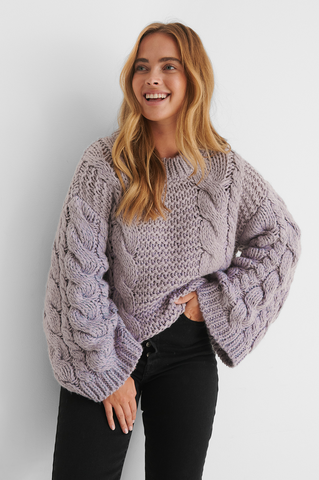 Chunky Cable Knitted Sweater Violet NAKD