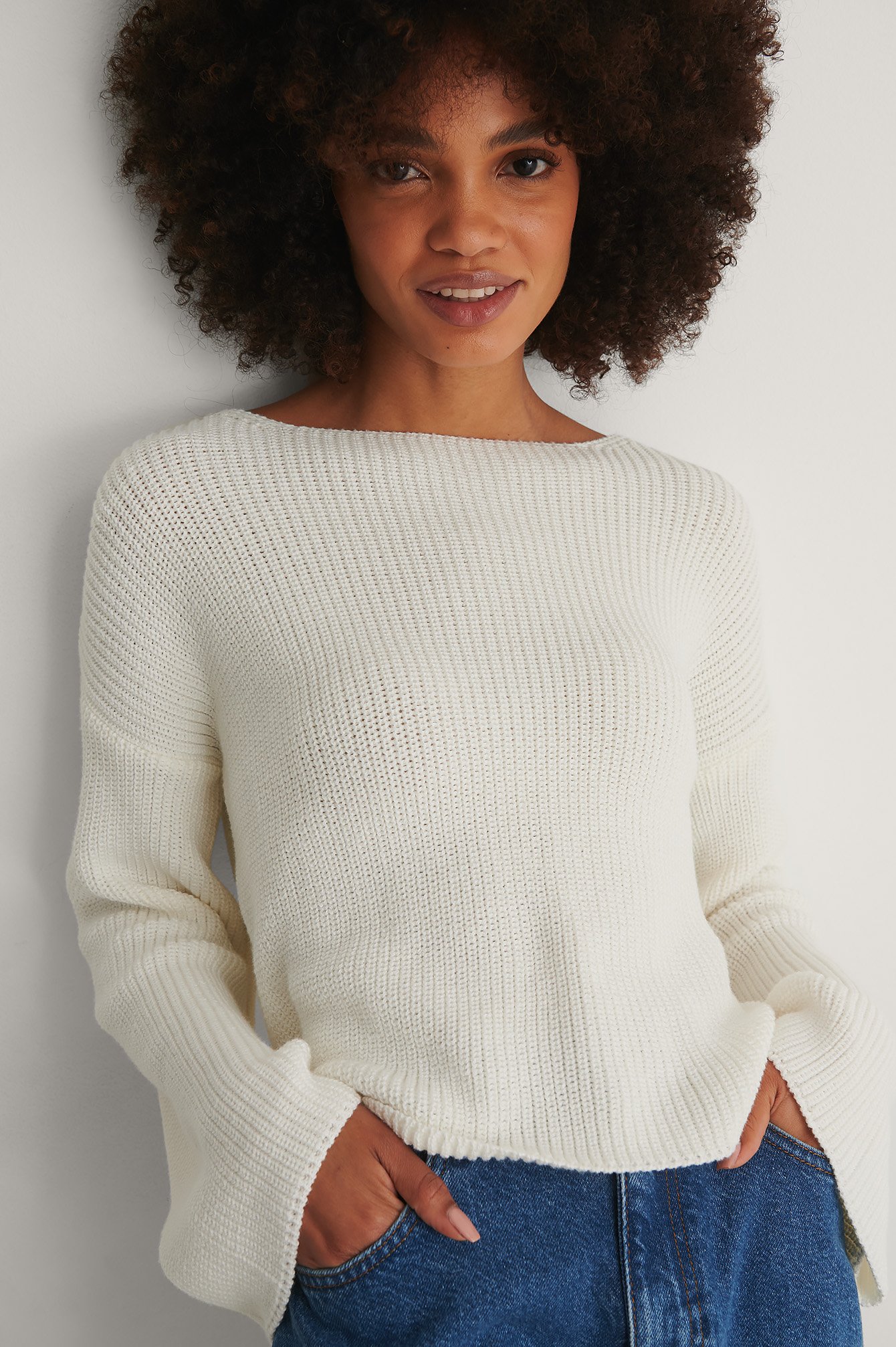 Cropped Long Sleeve Knitted Sweater Blanc nakd.fr