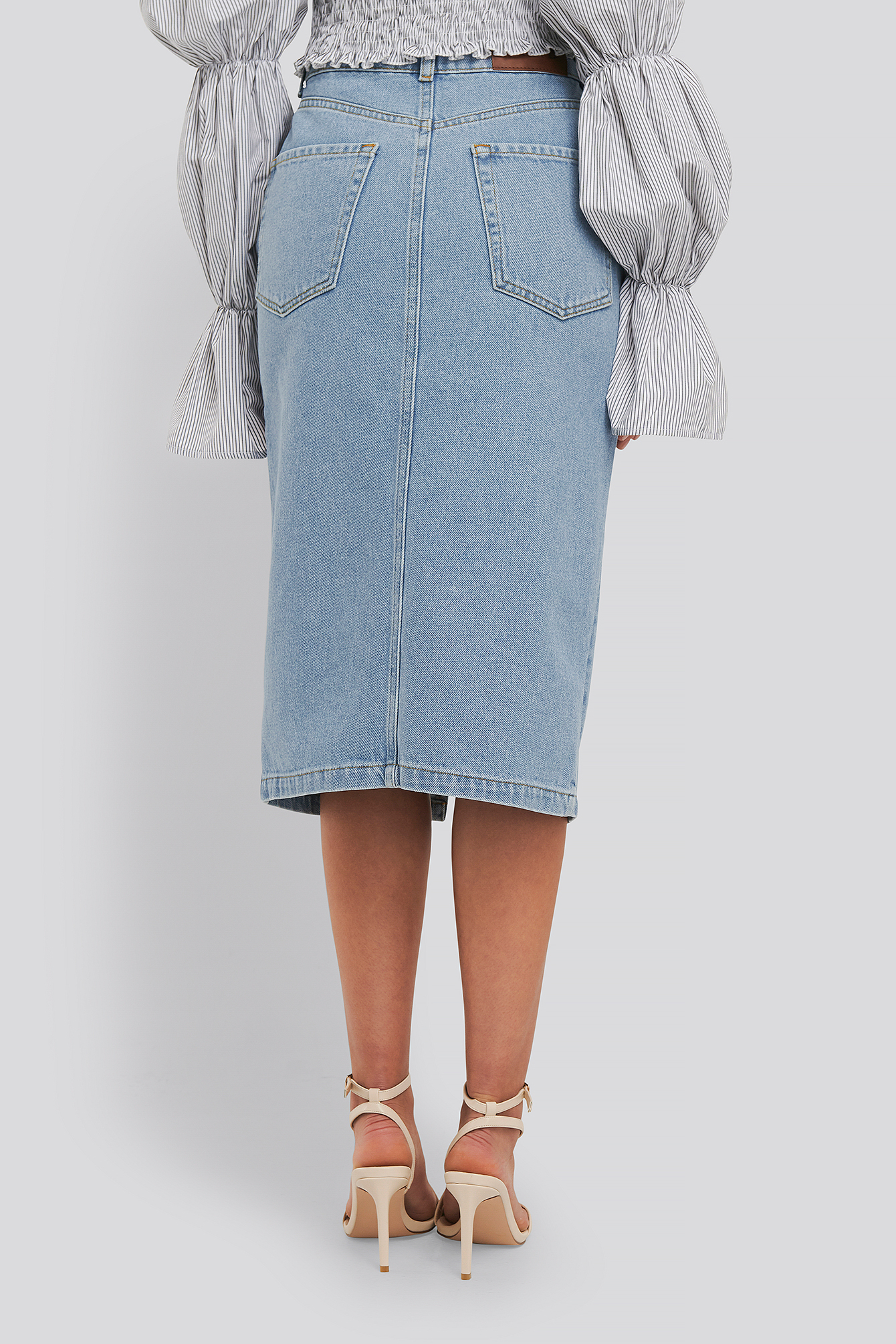 Front Split Midi Denim Skirt Bleu Na Kdfr 3247