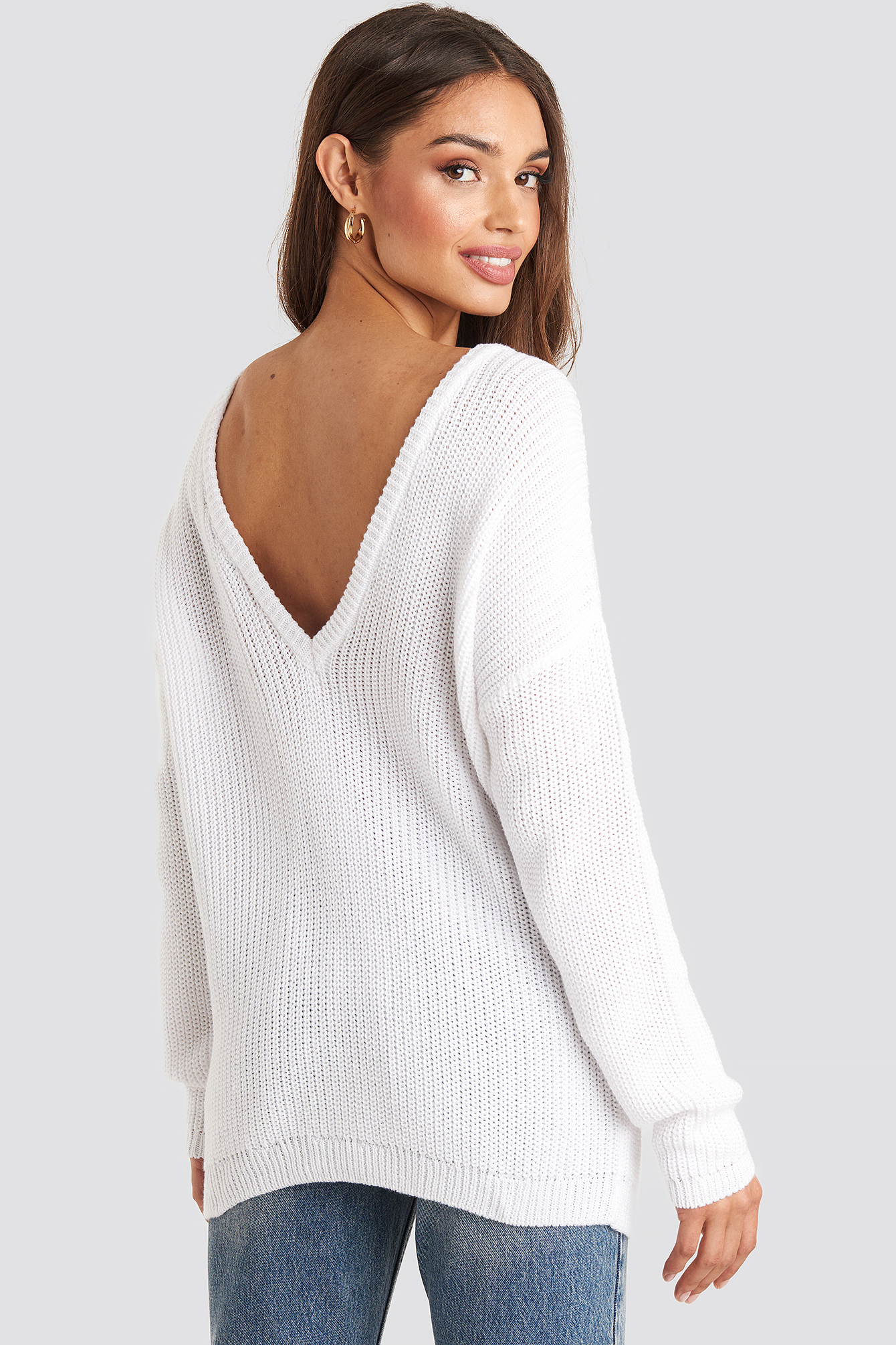 Knitted Deep V Neck Sweater Blanc Na Kd Fr