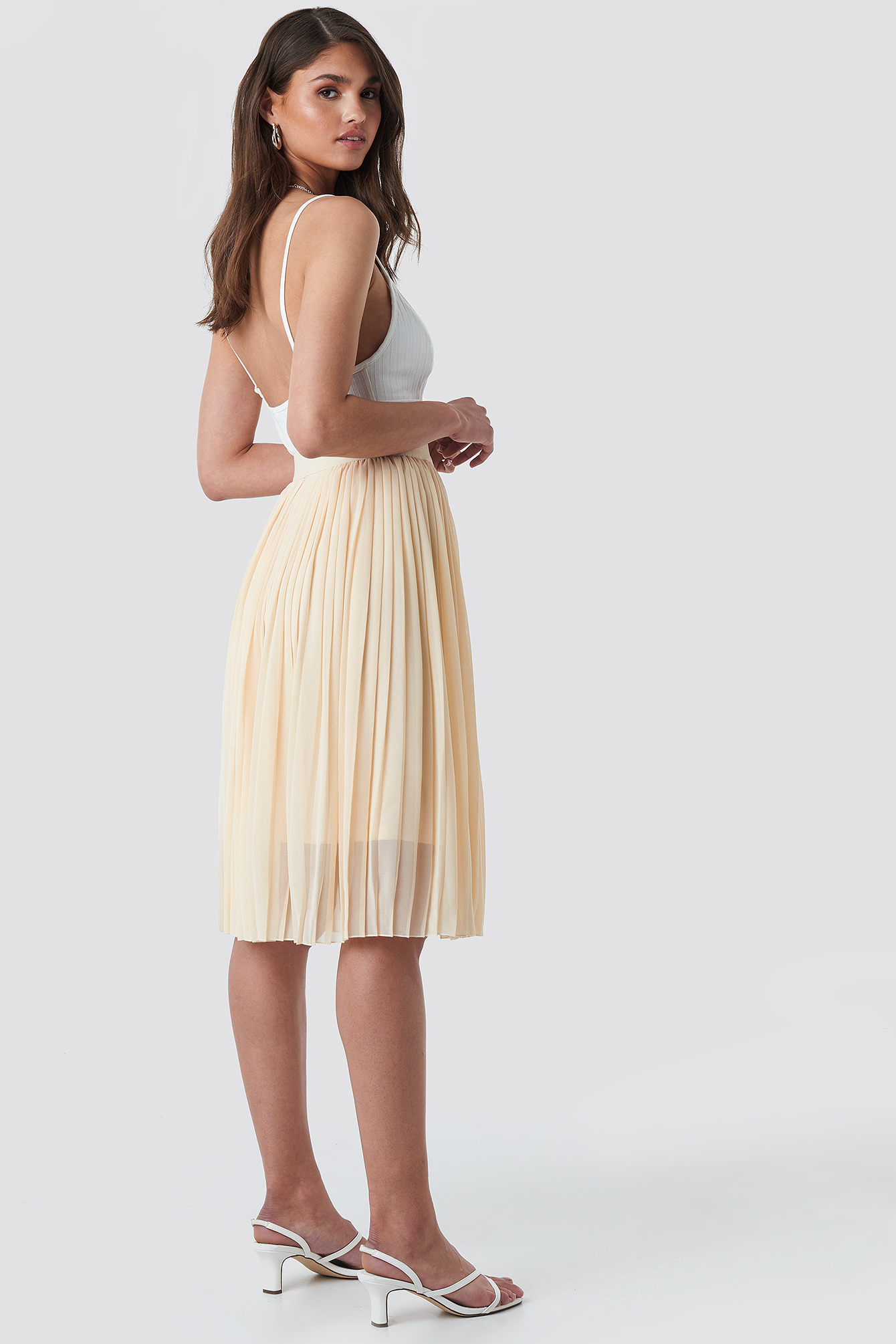 Midi Pleated Skirt Beige Na Kdfr 