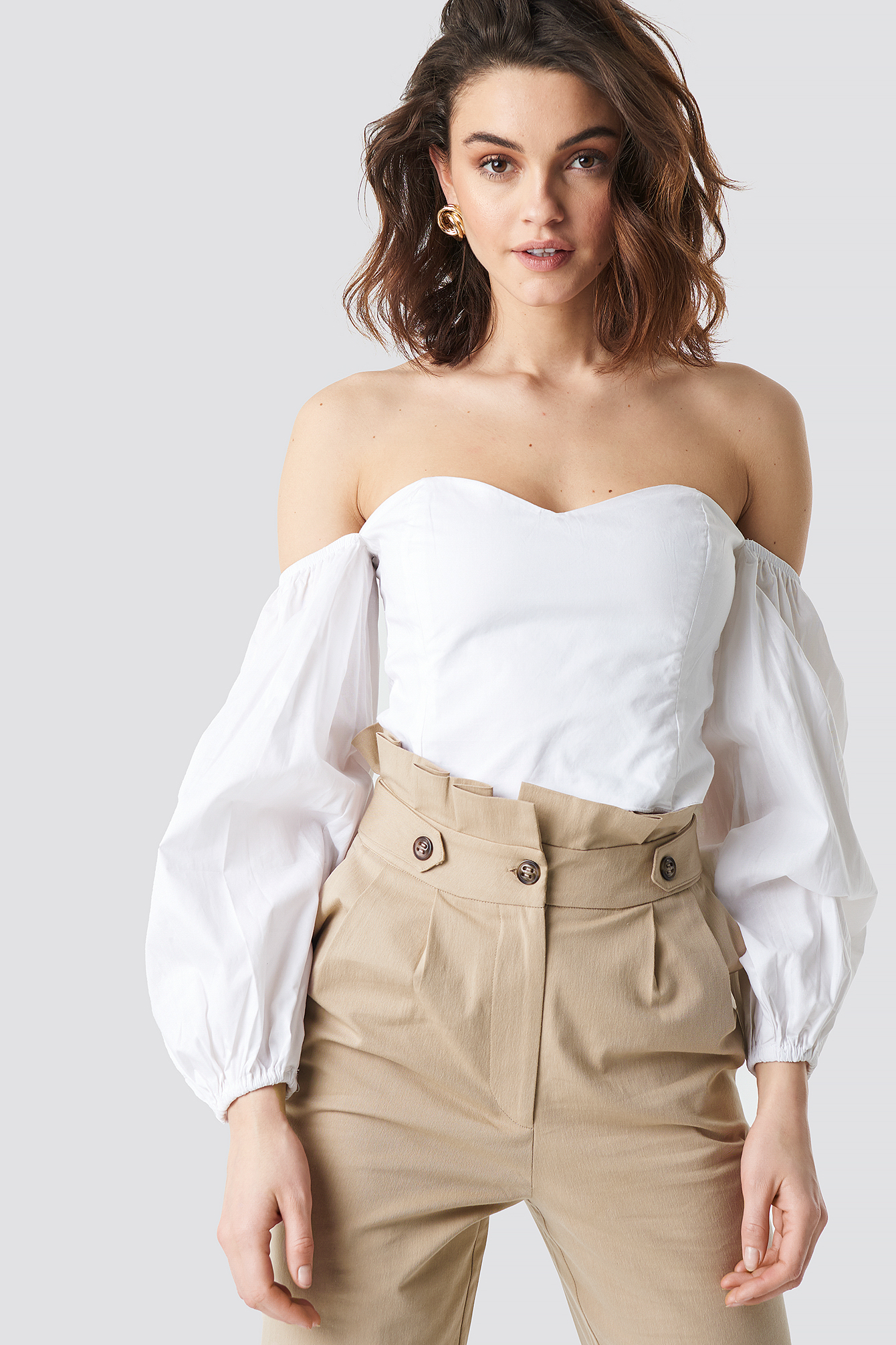 Off Shoulder Balloon Sleeve Top Blanc | na-kd.fr