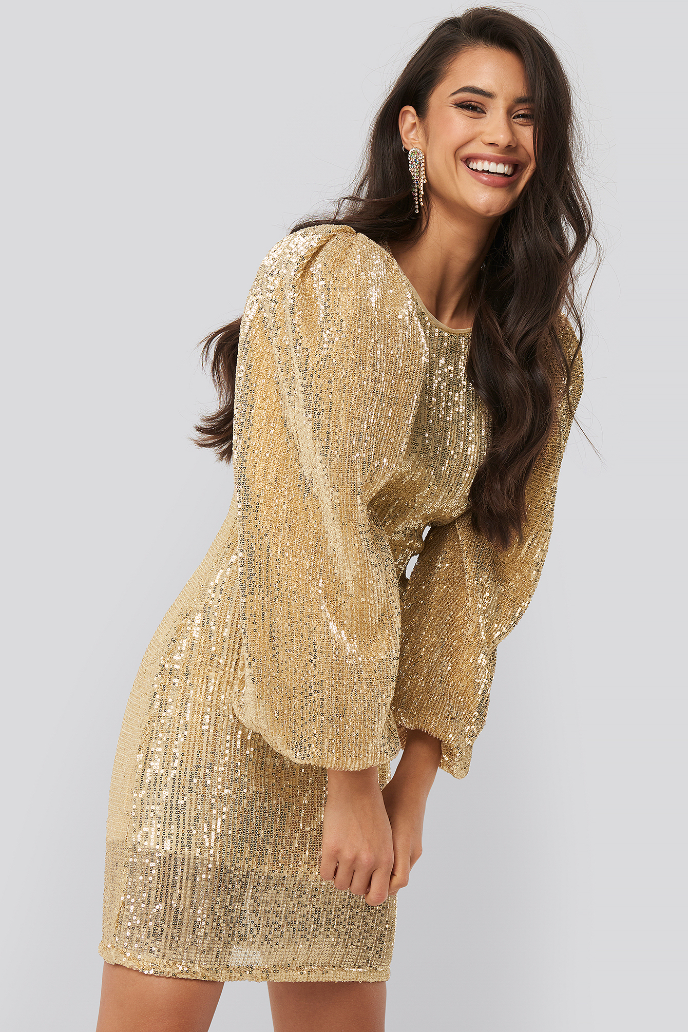 Puff Sleeve Sequin Mini Dress Or Na Kdfr 3398