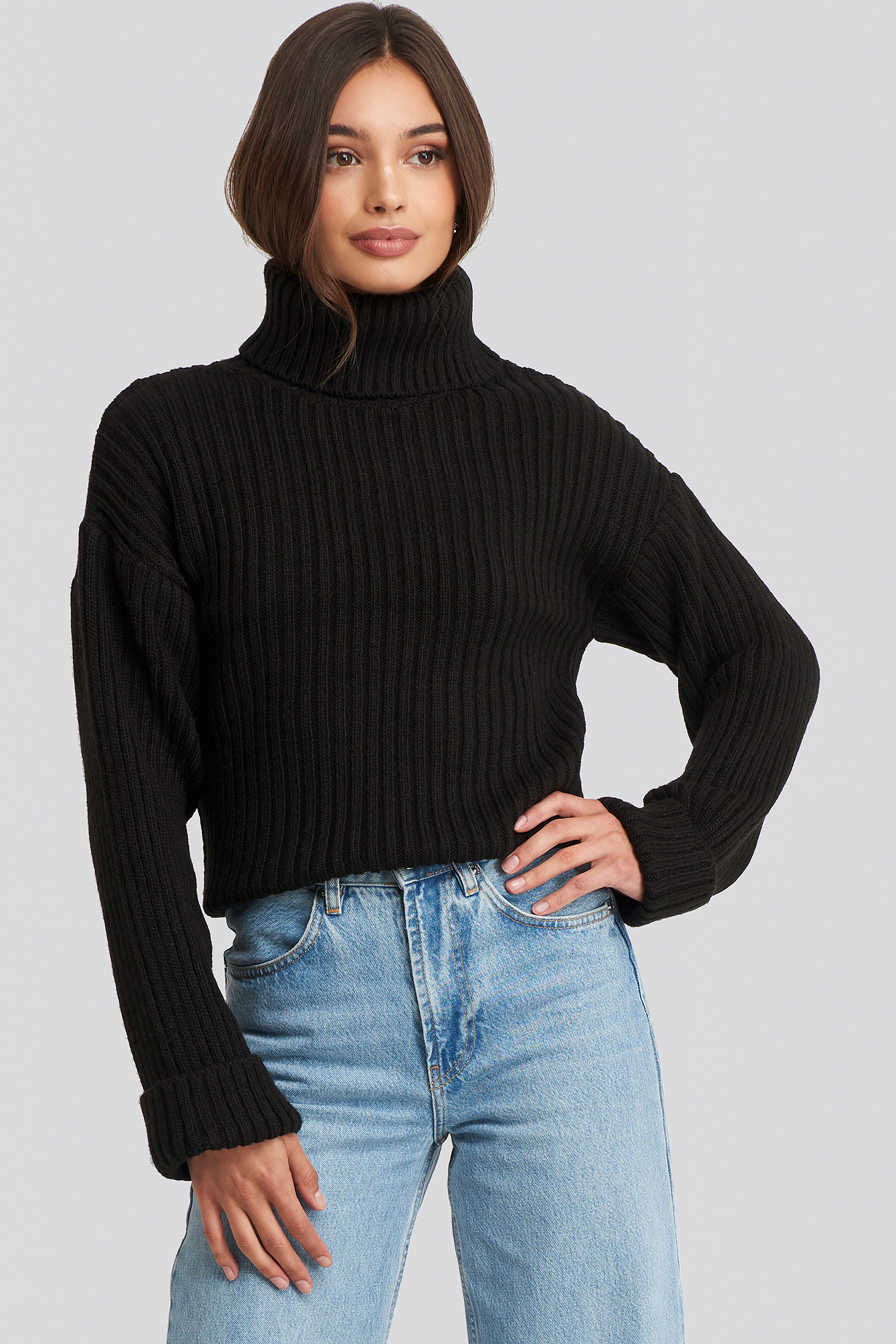 Ribbed Knitted Turtleneck Sweater Noir Na Kd Fr