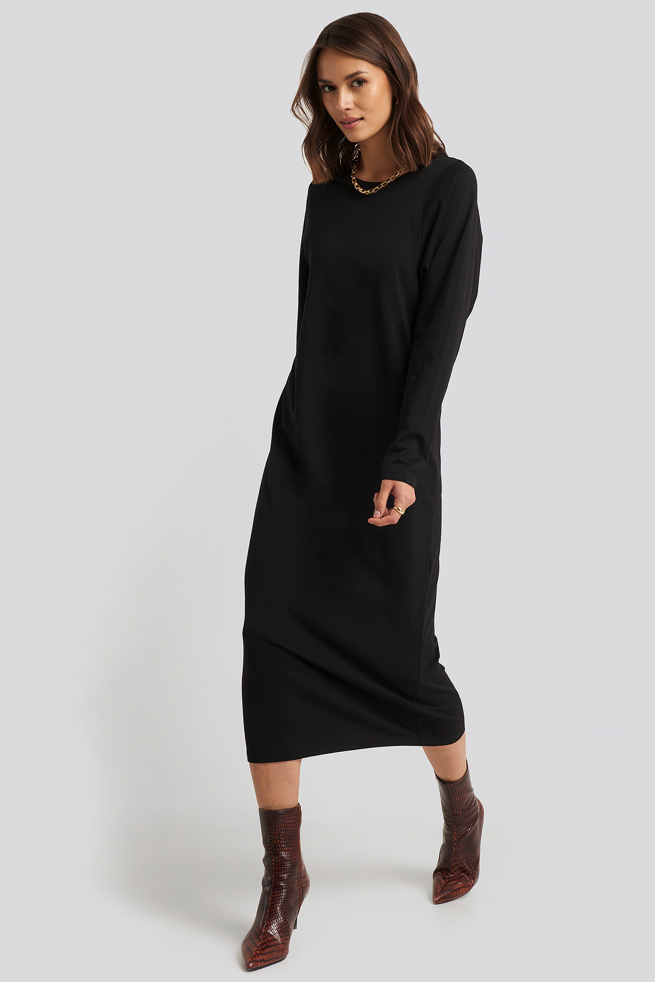 long sleeve black tee shirt dress