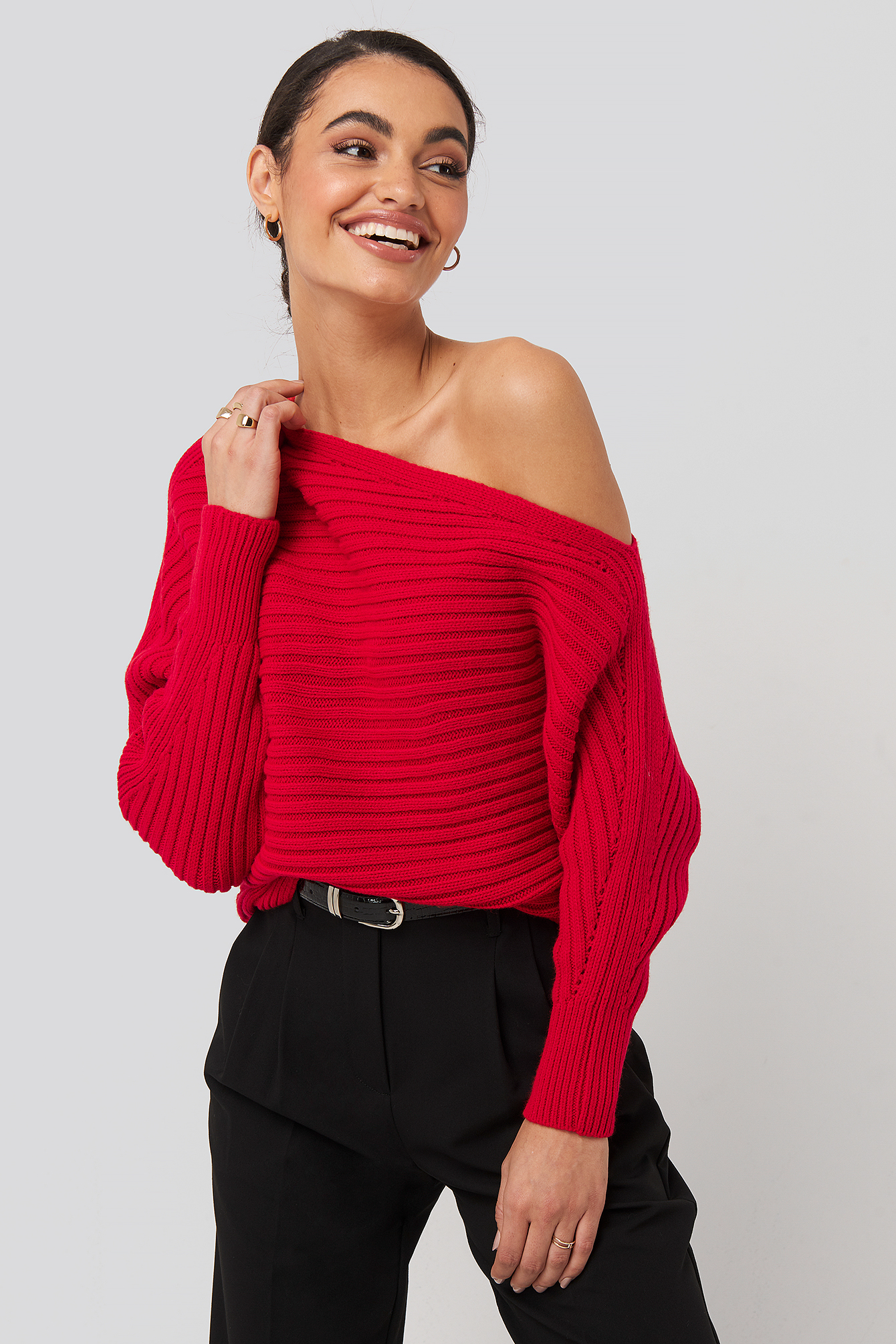 Boat Neck Knitted Sweater Rouge nakd.fr