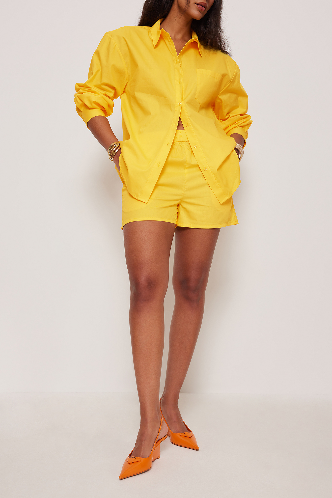 yellow paperbag shorts