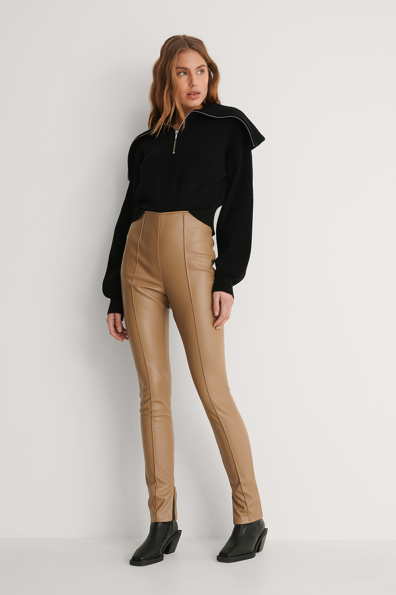 Legging Faux Cuir Beige NA KD